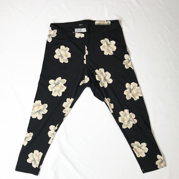 Black Legging With Cream Floral Print XXL Old Navy Cotton Spandex Full Length - Picture 2 of 11